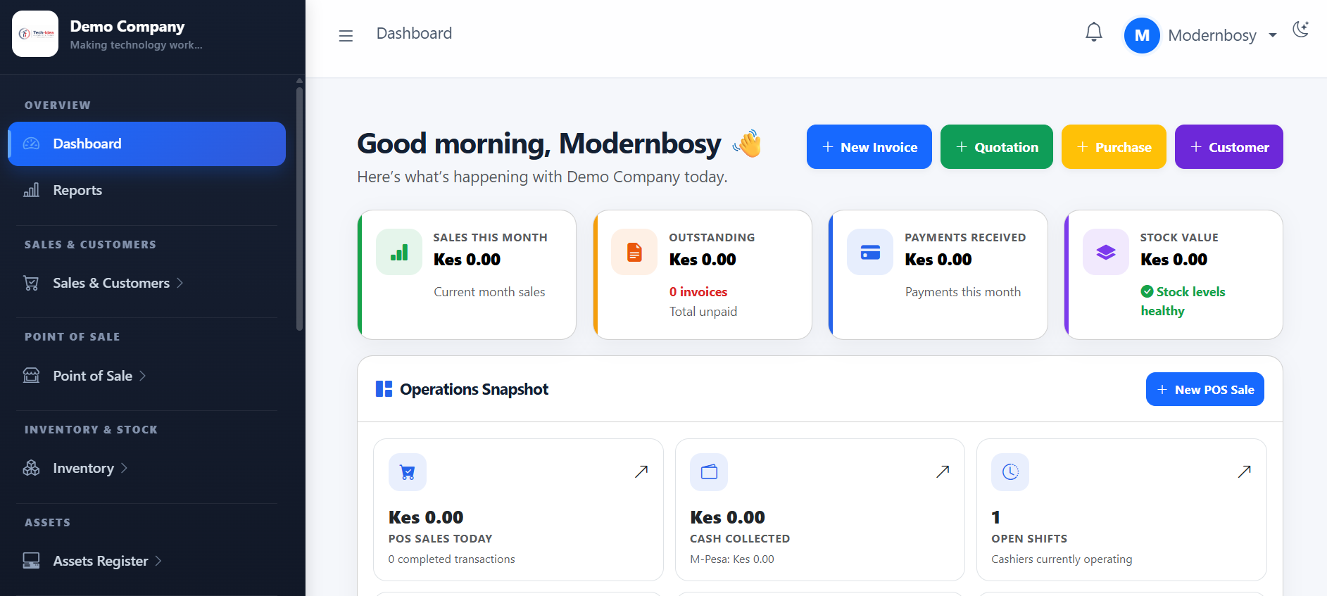 Tech-Idea ERP dashboard